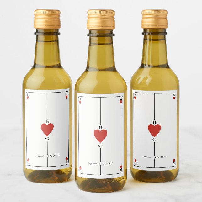 Monogram Hearts Playing Card Wedding  Wine Label (Bottles)