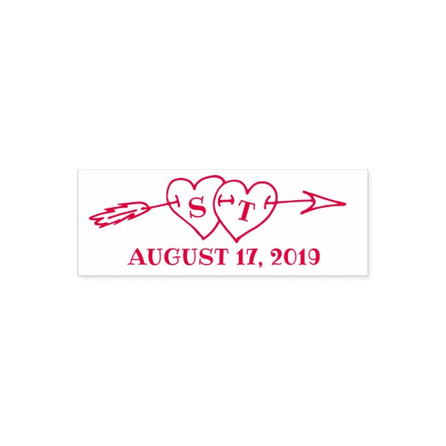 Monogram Hearts with Arrow Wedding Save the Date Self-inking Stamp (Design)