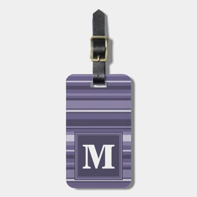 Monogram heather purple stripes luggage tag (Front Vertical)