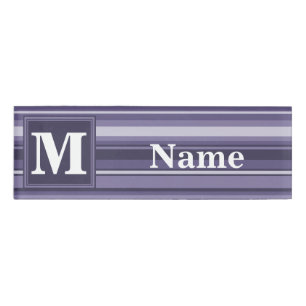 Monogram heather purple stripes name tag