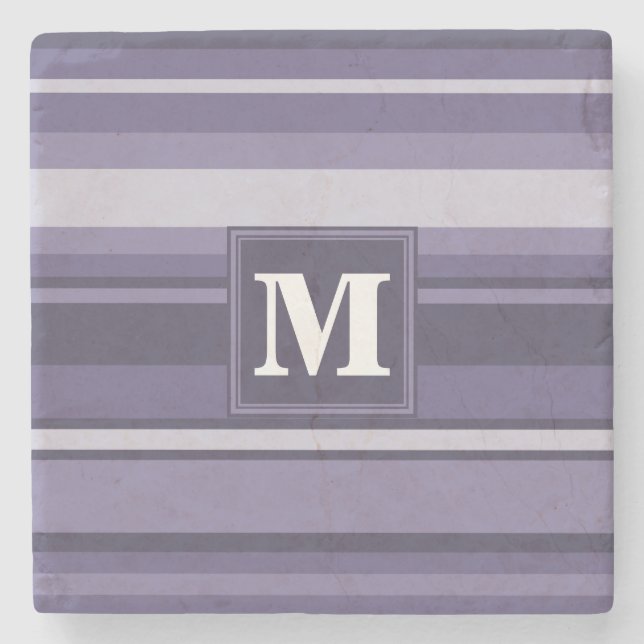 Monogram heather purple stripes stone coaster (Front)