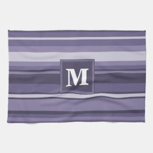 Monogram heather purple stripes tea towel