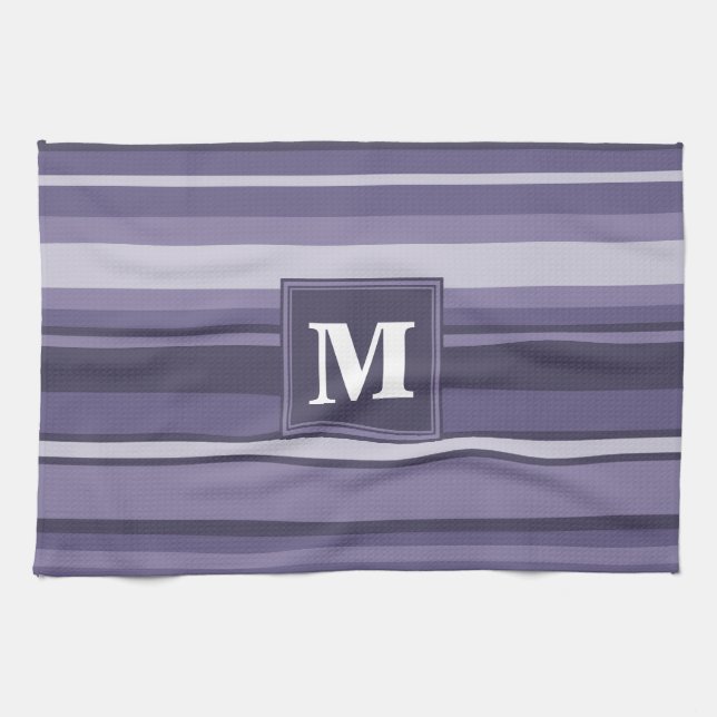 Monogram heather purple stripes tea towel (Horizontal)