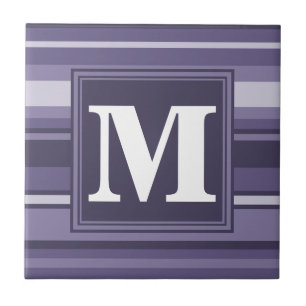 Monogram heather purple stripes tile