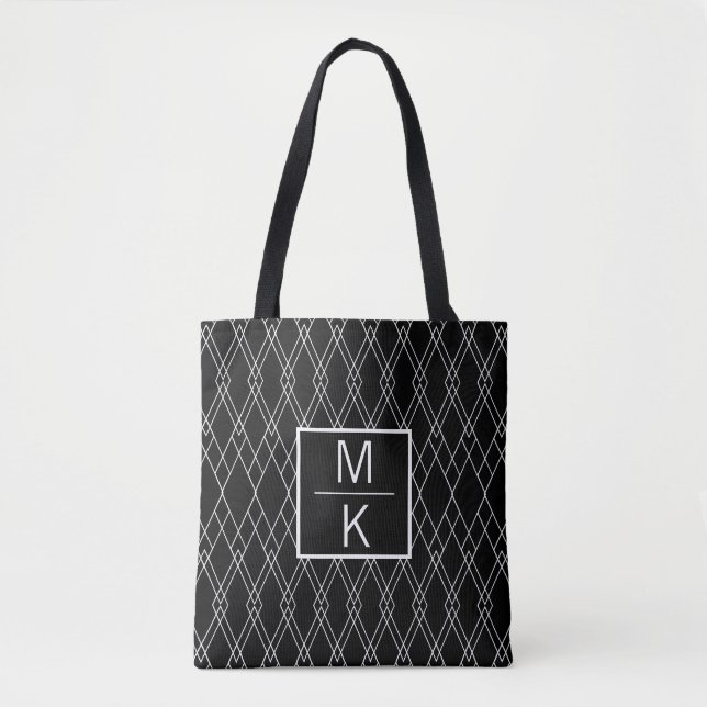 Monogram Heirloom Etching Black GL Splitter Tote Bag (Front)