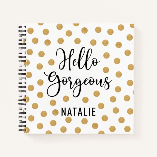 Monogram Hello Gorgeous Gold White Sketchbook Notebook (Front)