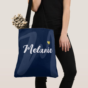 Monogram Her Name Heart Blue Tote Bag