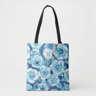 Monogram HIBISCUS BOUNTY Blue Tropical Hawaiian Tote Bag