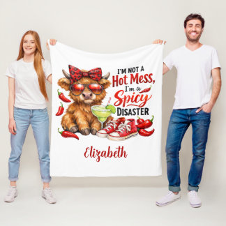 Monogram Highland Cow Hot Mess Funny Humorous Fleece Blanket