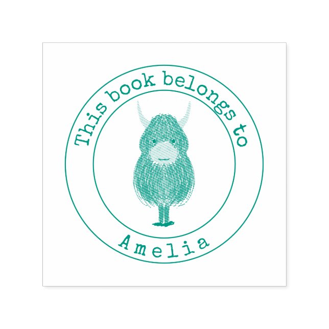 Monogram Highland Cow This Bookplate Self-inking Stamp (Design)