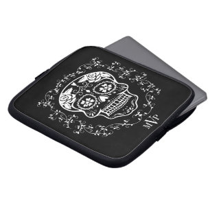 Monogram Hipster White Sugar Skull Laptop Sleeve