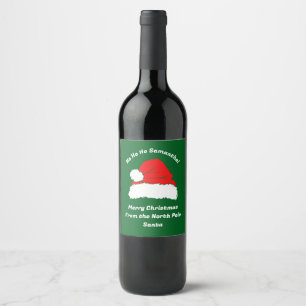 Monogram Ho ho ho Santa Hat Merry Christmas Wine Label