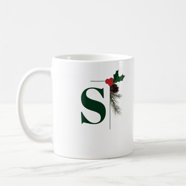 Monogram Holiday Christmas Coffee Mug (Left)