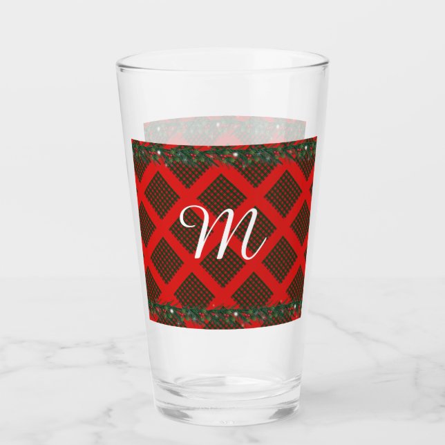 Monogram Holiday Decoration Plaid Ornaments Glass (Front)