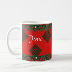 Monogram Holiday Decoration Plaid Ornaments Wreath Coffee Mug