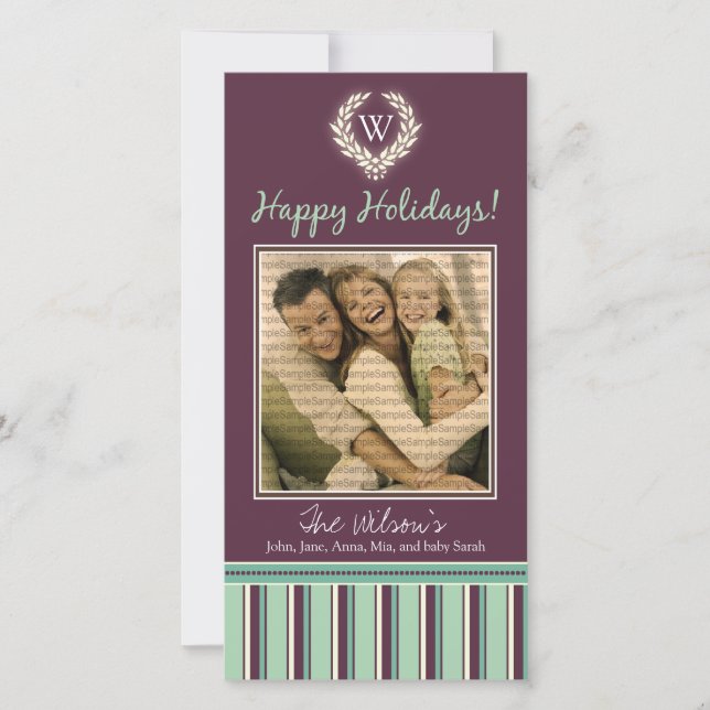 Monogram Holiday Photo Card Wreath-Stripes :: 01 (Front)