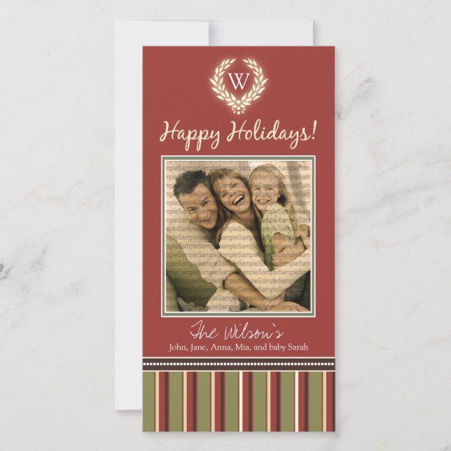 Monogram Holiday Photo Card Wreath-Stripes :: 05 (Front)