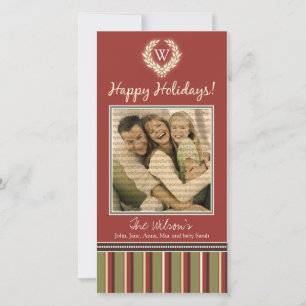 Monogram Holiday Photo Card Wreath-Stripes :: 05