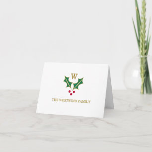 Monogram Holly and Berries Folded Note Card