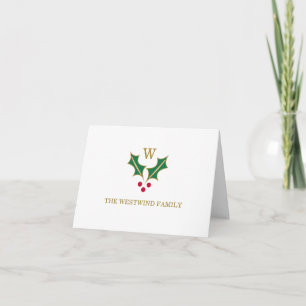 Monogram Holly and Berries Folded Note Card