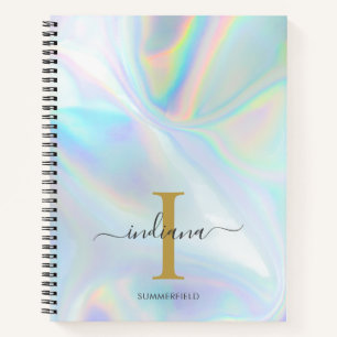 Monogram Holographic Gold Initial Name Custom Notebook