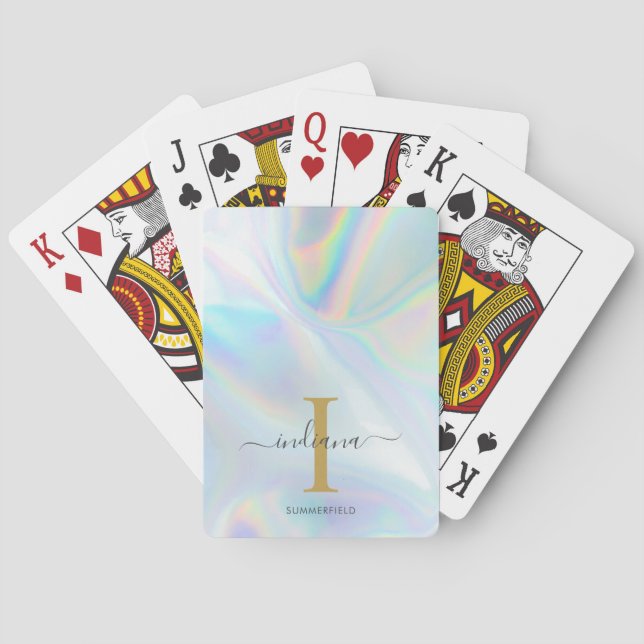 Monogram Holographic Gold Initial Name Custom Playing Cards (Back)