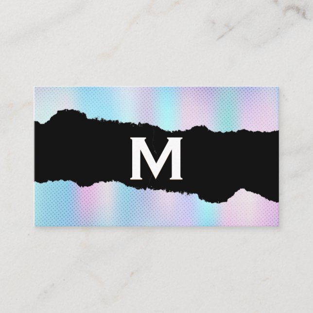 Monogram | Holographic Gradient | Torn Effect Business Card (Front)