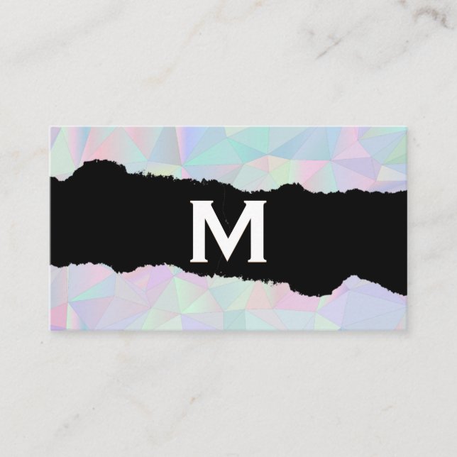 Monogram |  Holographic Gradient | Torn Effect Business Card (Front)