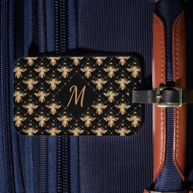 Monogram Honey Bee | Black Gold  Luggage Tag (Front Insitu 4)