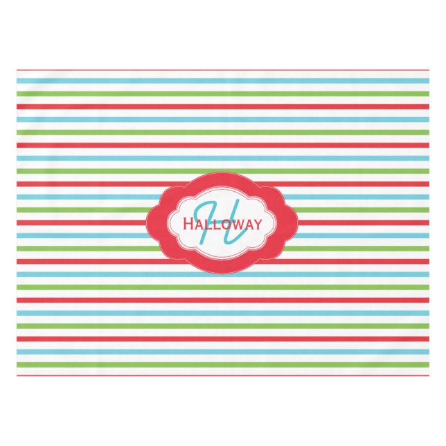 Monogram Horizontal Stripe Christmas Tablecloth (Front (Horizontal))