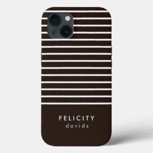Monogram horizontal stripes brown & white iPhone 13 case