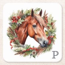 Monogram Horse Christmas Holiday Wreath