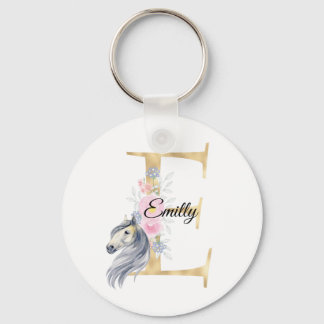 Monogram horse cute floral girly equestrian name key ring