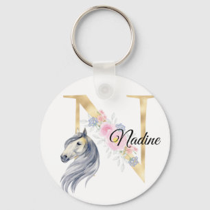 Monogram horse cute floral girly equestrian name   key ring