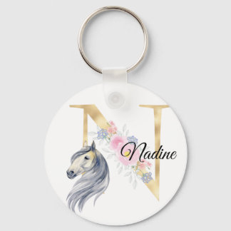 Monogram horse cute floral girly equestrian name key ring