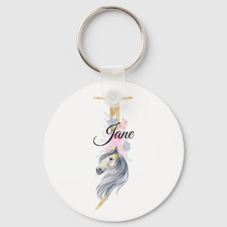 Monogram horse cute floral girly equestrian name   key ring