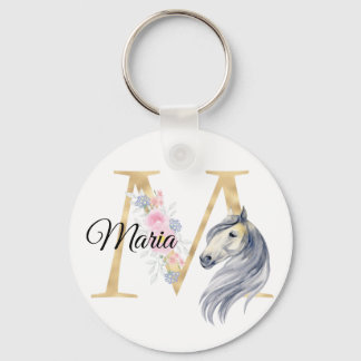 Monogram horse cute floral girly equestrian name key ring