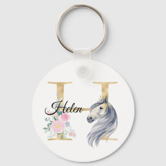 Monogram horse cute floral girly equestrian name key ring