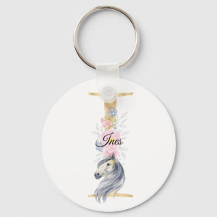 Monogram horse cute floral girly equestrian name   key ring