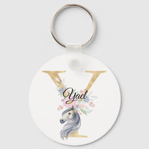 Monogram horse cute floral girly equestrian name l key ring