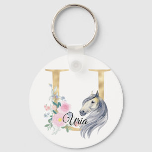 Monogram horse cute floral girly equestrian name l key ring