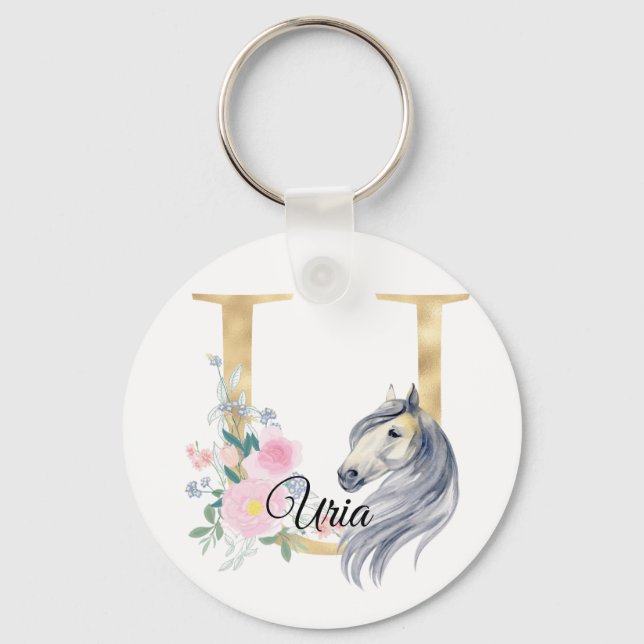 Monogram horse cute floral girly equestrian name l key ring (Front)
