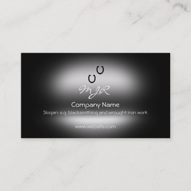 Monogram, Horse Shoes, metallic-effect Business Card (Front)