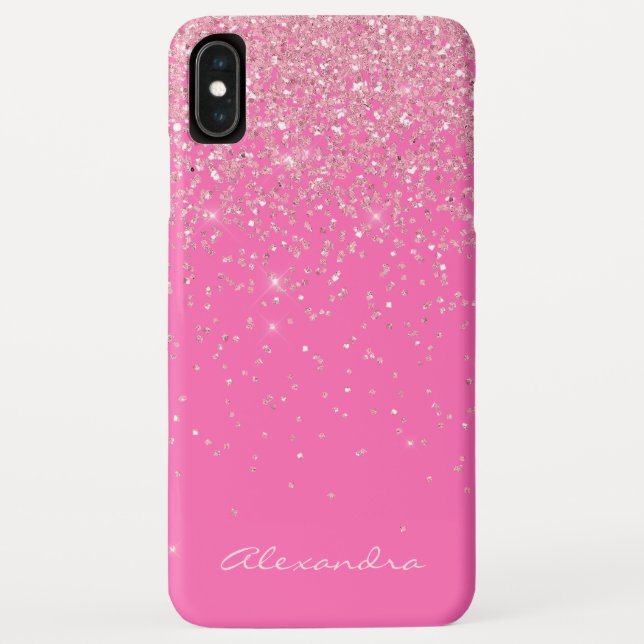 Monogram Hot Pink and Glitter Sparkle Case-Mate iPhone Case (Back)