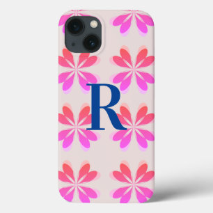 Monogram Hot Pink Blue Retro Flower Pattern iPhone 13 Case