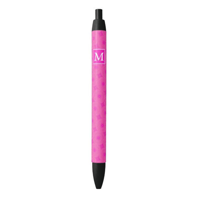 Monogram hot pink circles pattern black ink pen (Front Vertical)