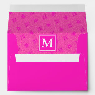 Monogram hot pink circles pattern envelopes