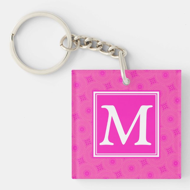Monogram hot pink circles pattern key ring (Front)