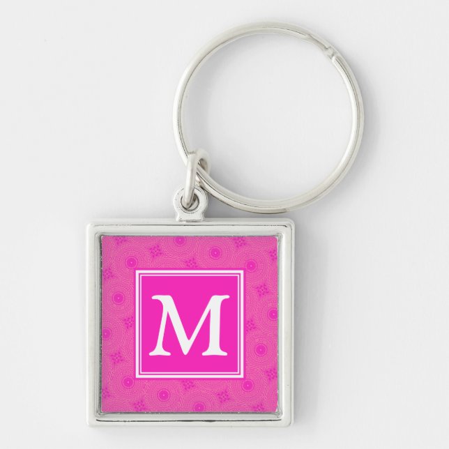 Monogram hot pink circles pattern key ring (Front)