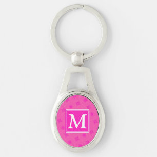 Monogram hot pink circles pattern key ring